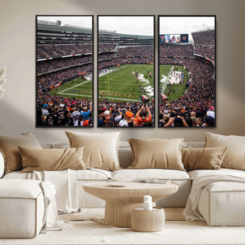 18347149-MGV-FC-48X32-3P_Black-Soldier Field Wall Art – Chicago Bears Football Stadium Canvas Print, Game Day Sports Decor for Man Cave, Bar, Office, or Living