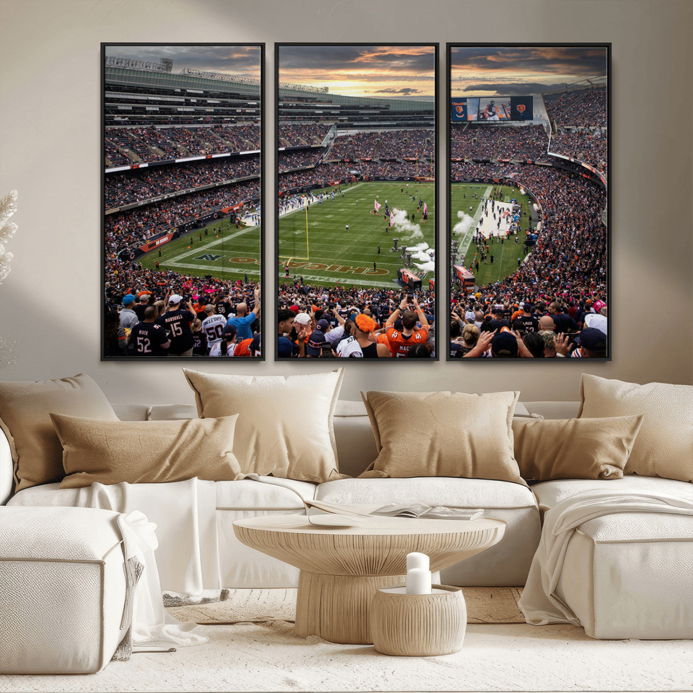 87578930-MGV-CV-36X24-Soldier Field Wall Art – Chicago Bears Football Stadium Sunset Canvas Print, Game Day Sports Decor for Man Cave, Bar, Office, or