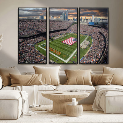 98106777-MGV-FC-48X32-3P_Black-Soldier Field Wall Art – Chicago Bears Stadium Canvas Print with American Flag, Game Day Football Decor for Man Cave, Bar, or