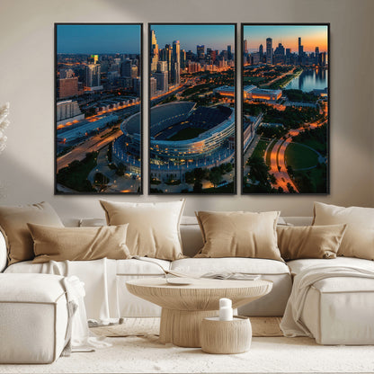 36690345-MGV-CV-36X24-Soldier Field Wall Art – Chicago Bears Stadium Aerial Night Canvas Print, City Skyline Football Decor for Living Room, Office, or