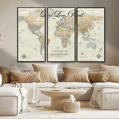 19479008-MGV-CV-36X24-Live Love Travel Wall Art – Detailed World Map Canvas Print, Adventure Decor for Living Room, Office or Bedroom, Travel Gift for