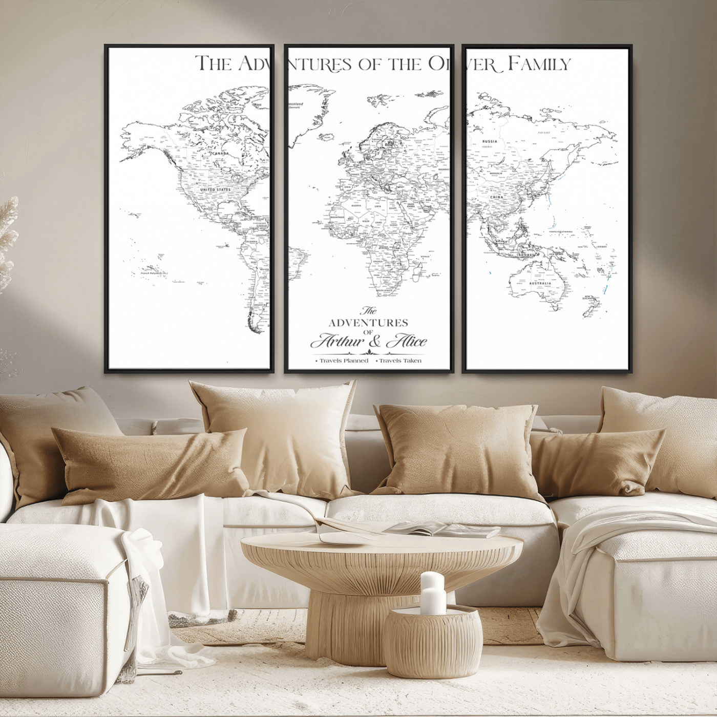 21029247-MGV-CV-36X24-Minimalist World Map Wall Art – Black and White Travel Adventure Print, Modern Family Travel Map Decor for Living Room, Bedroom,