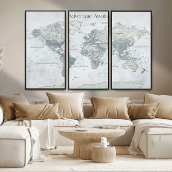 TEST111-MGV-CV-36X24-Personalized Adventure Awaits Push Pin World Map – Custom Framed Travel Tracker Canvas Wall Art for Home, Office