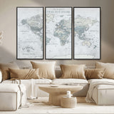 94249974-MGV-CV-36X24-Ours Explore World Map Wall Art – Modern Travel Canvas Print, Neutral Adventure Decor for Living Room, Office, Study, Bedroom,