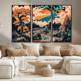 21638941-MGV-FC-48X32-3P_Black-Japanese Landscape Wall Art – Mount Fuji and Flowing River Ukiyo-e Style Canvas Print, Traditional Japan Inspired Artwork for