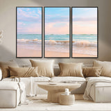 88024944-MGV-FC-48X32-3P_Black-Beach Landscape Wall Art – Coastal Ocean Canvas Print with Gentle Waves and Pastel Sky, Serene Seascape Photography for Living