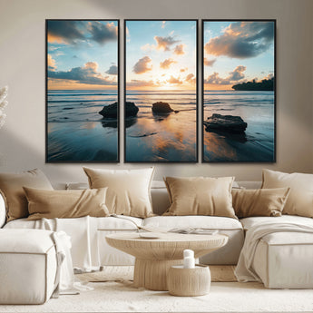 23879436-MGV-CV-36X24-Rocky Ocean Sunset Canvas Wall Art – Seaside Dramatic Seascape, Ocean Sunset Art Print for Coastal Modern Decor for Nature