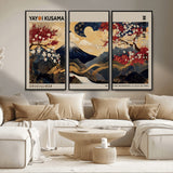 66892669-MGV-FC-48X32-3P_Black-Japanese Landscape Wall Art – Mount Fuji Canvas Print with Cherry Blossoms and Golden Waves, Traditional Asian Inspired Artwork