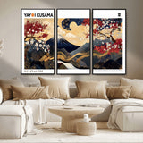 28945903-MGV-FC-48X32-3P_Black-Japanese Wall Art – Mount Fuji Canvas Print with Cherry Blossoms and Golden Wave Motifs, Traditional Asian Inspired Artwork for