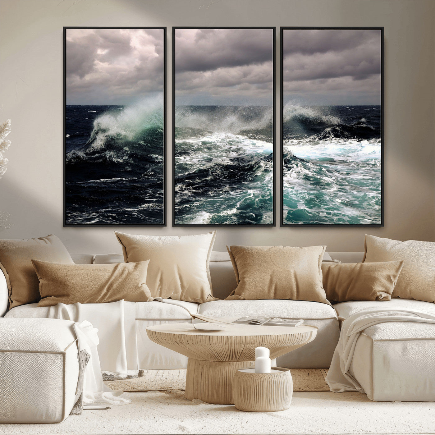 38622353-MGV-CV-36X24-Stormy Ocean Waves Canvas Wall Art – Framed Turbulent Sea Print, Large Nature Canvas for Coastal, Living Room, or Office Spaces