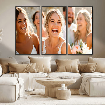 CSTM912-MGV-FC-48X32-3P_Black-Framed Wedding Canvas Print - Custom Wall Art Keepsake for Couples, Elegant Home Decoration Gift, Create Your Own Photo Canvas