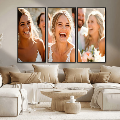 CSTM912-MGV-FC-48X32-3P_Black-Framed Wedding Canvas Print - Custom Wall Art Keepsake for Couples, Elegant Home Decoration Gift, Create Your Own Photo Canvas