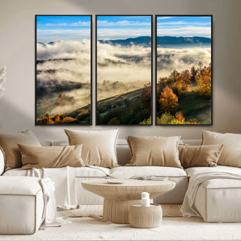 21551192-MGV-FC-48X32-3P_Black-Landscape Wall Art – Autumn Mountain View Canvas Print, Scenic Nature Photography Decor for Bedroom, Living Room, Office, Cabin or