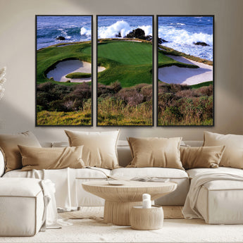 22776914-MGV-CV-36X24-Golf Course Wall Art – Oceanfront Green Canvas Print, Coastal Pebble Beach Photography Sports Decor for Living Room, Office, Man