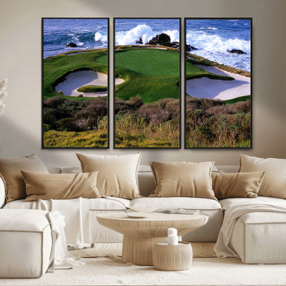 22776914-MGV-CV-36X24-Golf Course Wall Art – Oceanfront Green Canvas Print, Coastal Pebble Beach Photography Sports Decor for Living Room, Office, Man