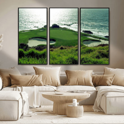 48473947-MGV-CV-36X24-Ocean Golf Course Wall Art – Panoramic Green Fairway Canvas Print, Coastal Golf Landscape Photography Sports Decor for Office, Man