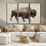 54810031-MGV-FC-48X32-3P_Black-Western Wall Art – Snow Covered Bison Canvas Print, Rustic Wildlife Photography Decor for Bedroom, Living Room, Office, Lodge,