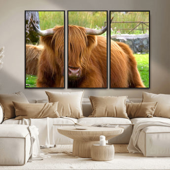 68411138-MGV-FC-48X32-3P_Black-Farmhouse Wall Art – Highland Cow Canvas Print, Rustic Country Cattle Photography Decor for Bedroom, Living Room, Office, Ranch,