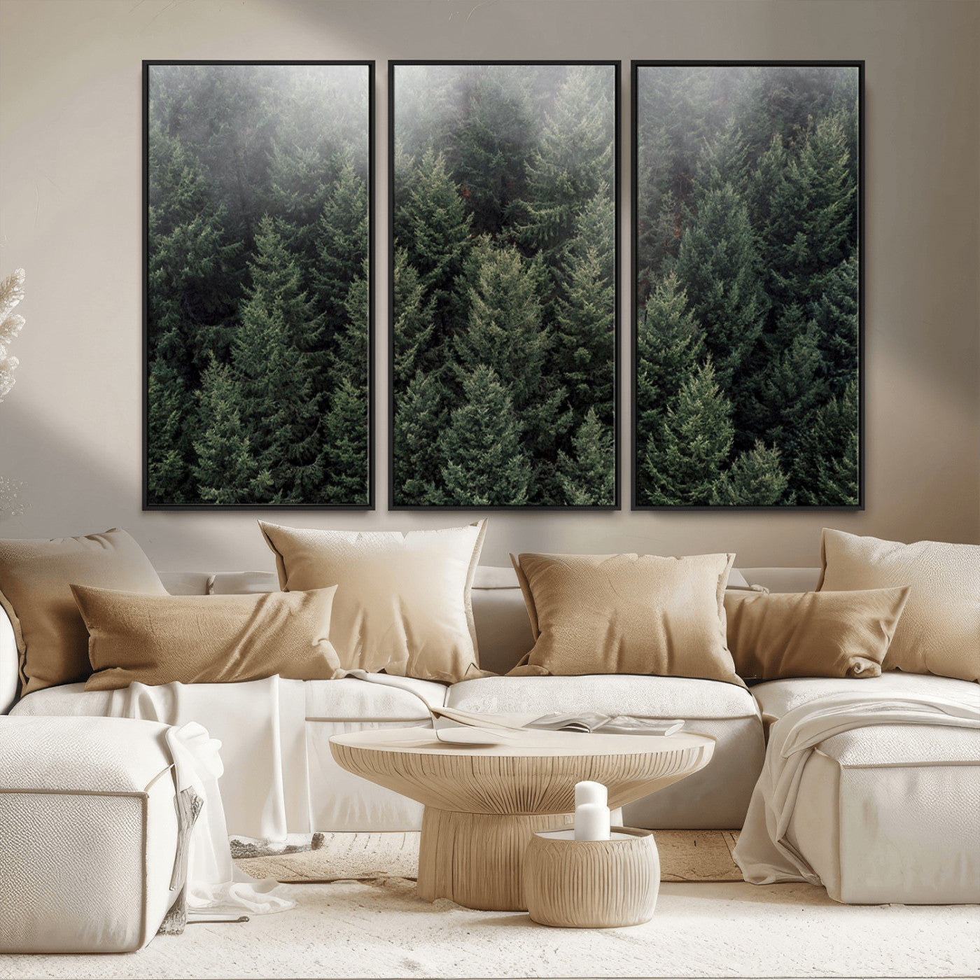 84059409-MGV-CV-36X24-Forest Wall Art – Misty Evergreen Trees Canvas Print, Tranquil Nature Photography Decor for Bedroom, Living Room, Office, Cabin or