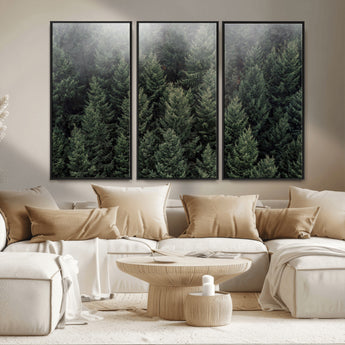 84059409-MGV-CV-36X24-Forest Wall Art – Misty Evergreen Trees Canvas Print, Tranquil Nature Photography Decor for Bedroom, Living Room, Office, Cabin or