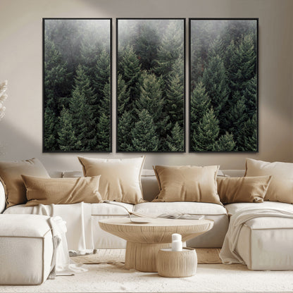 84059409-MGV-CV-36X24-Forest Wall Art – Misty Evergreen Trees Canvas Print, Tranquil Nature Photography Decor for Bedroom, Living Room, Office, Cabin or