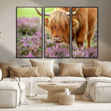 64069351-MGV-CV-36X24-Farmhouse Wall Art – Highland Cow in Wildflowers Canvas Print, Rustic Country Cattle Photography Decor for Bedroom, Living Room,