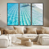46233906-MGV-FC-48X32-3P_Black-Coastal Wall Art – Turquoise Ocean Waves and White Sand Canvas Print, Tropical Beach Photography Decor for Bedroom, Living Room,