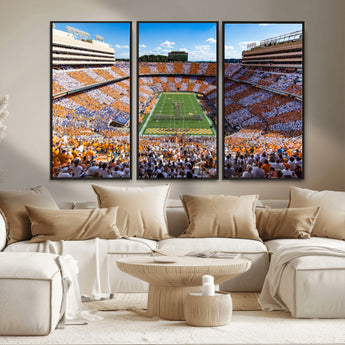 64238859-MGV-FC-48X32-3P_Black-Neyland Stadium Wall Art – Tennessee Volunteers Checkerboard Game Day Canvas Print, College Football Panorama Decor for Man Cave