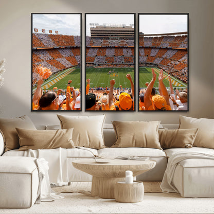 76011417-MGV-FC-48X32-3P_Black-Neyland Stadium Wall Art – Panoramic Tennessee Volunteers Checkerboard Crowd Canvas Print, Day Game Football Celebration Sports