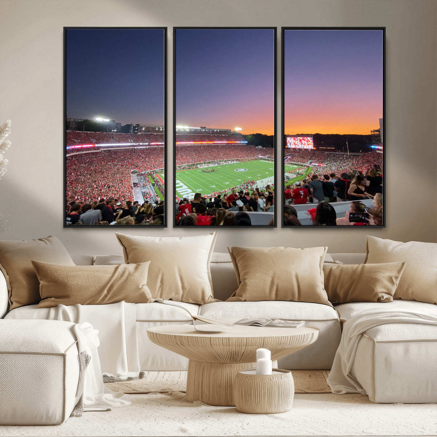 25139565-MGV-CV-36X24-Sanford Stadium Wall Art – Panoramic Georgia Bulldogs Sunset Football Game Canvas Print, Red Crowd Sports Decor for Office, Man