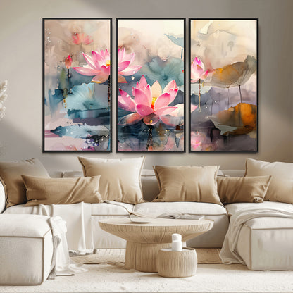 18414-MGV-CV-36X24-Pink Lotus Wall Art Canvas Print, Framed Water Lily Art Picture Print, Dreamy Floral Perfect Dreamy Botanical Decor Artwork