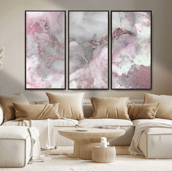 16416-MGV-CV-36X24-Blush Marble Wall Art Canvas Print, Framed Rose Gold Art Picture Print, Pink Cloudy Perfect Modern Glam Decor Artwork