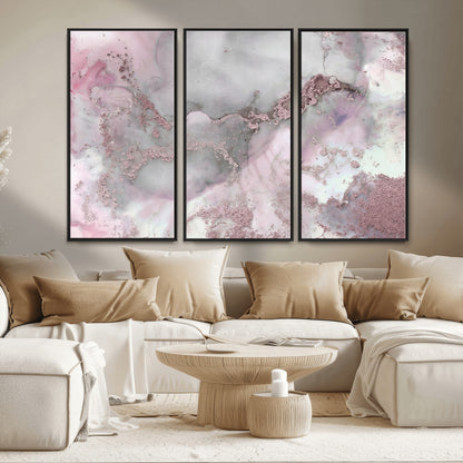 16416-MGV-CV-36X24-Blush Marble Wall Art Canvas Print, Framed Rose Gold Art Picture Print, Pink Cloudy Perfect Modern Glam Decor Artwork