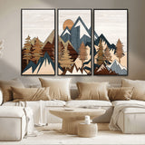 80300-MGV-FC-48X32-3P_Black-Geometric Mountains Wall Art Canvas Print, Framed Stylized Trees Art Picture Print, Graphic Forest Perfect Rustic Abstract Decor