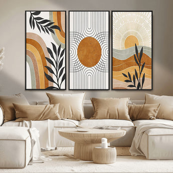 32359-MGV-CV-36X24-Modern Sun Wall Art Canvas Print, Framed Retro Horizon Art Picture Print, Sunburst Design Perfect Mid Century Boho Decor Artwork