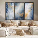 41836-MGV-CV-36X24-Abstract Gold Wall Art Canvas Print, Framed Blue Layers Art Picture Print, Elegant Cloud Perfect Elegant Minimalist Decor Artwork