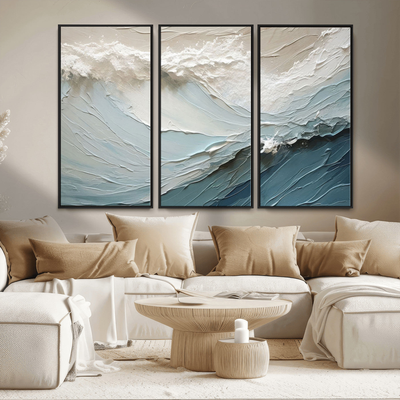 53646-MGV-FC-48X32-3P_Black-Ocean Wave Wall Art Canvas Print, Framed Textured Seascape Art Picture Print, Modern Ocean Perfect Minimal Coastal 2/2 Decor