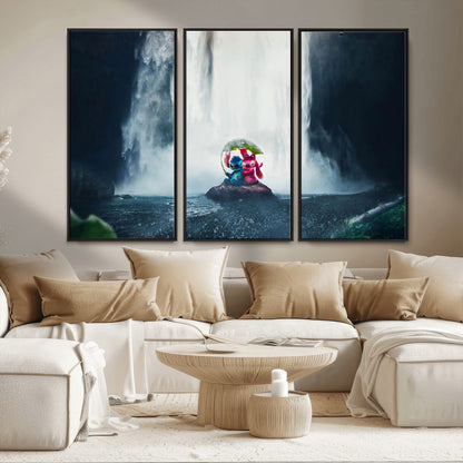 32259-MGV-CV-36X24-Stitch Angel Wall Art Canvas Print, Framed Stitch Waterfall Art Picture Print, Cartoon Couple Perfect Moody Fantasy Decor Artwork