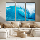 15566-MGV-FC-48X32-3P_Black-Ocean Wave Wall Art Canvas Print, Framed Curling Wave Art Picture Print, Vibrant Surf Wave Perfect Coastal Surf Decor Artwork