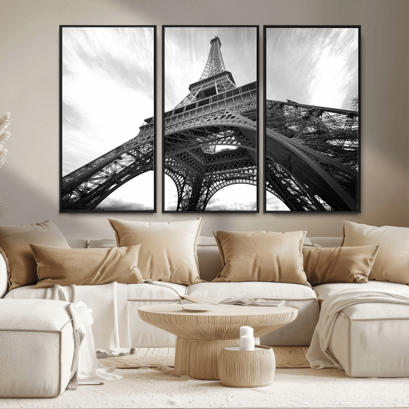 40006-MGV-CV-36X24-Eiffel Tower Wall Art – Black and White Architectural Photo Print, Paris Inspired Decor for Bedroom, Office, Studio or Modern