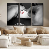 62460-MGV-FC-48X32-3P_Black-Poker Game Wall Art – Close Up of Hands Holding Aces with Chips, Casino Style Decor for Game Room, Man Cave or Office