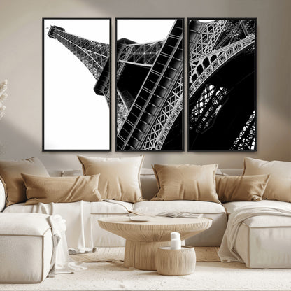 89033-MGV-FC-48X32-3P_Black-Eiffel Tower Wall Art – Dramatic Black and White Architectural Canvas Print, Modern Paris Decor for Office, Living Room or