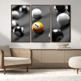 52108-MGV-CV-36X24-Precision Pool Table Wall Art – Close Up Yellow 1 Ball Canvas Print, Hand-Played Billiards Game Decor for Office, Game Room, or