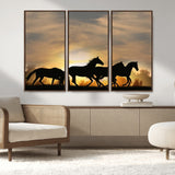 16620-MGV-CV-36X24-Sunset Stallions Wall Art – Silhouetted Horses Running Canvas Print, Nature’s Rhythm, Perfect for Living Room, Office, or Man Cave