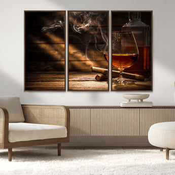 92305-MGV-CV-36X24-Whiskey & Cigar Wall Art – Moody Whiskey and Cigar Canvas Print, Sophisticated Bar or Home Lounge Decor for Office, Man Cave or
