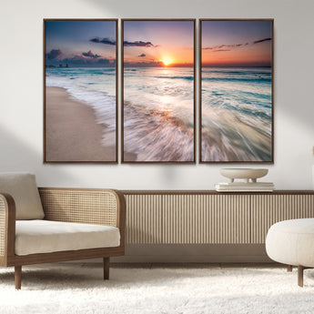 71849-MGV-CV-36X24-Sunrise Ocean Beach Wall Art – Serene Seascape Canvas Print with Gentle Waves, Coastal Nature Decor for Bedroom, Living Room or
