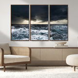 42607-MGV-CV-36X24-Stormy Ocean Wall Art – Dramatic Sea and Sky Canvas Print with Sun Rays, Moody Nature Decor for Living Room, Office, Bedroom or
