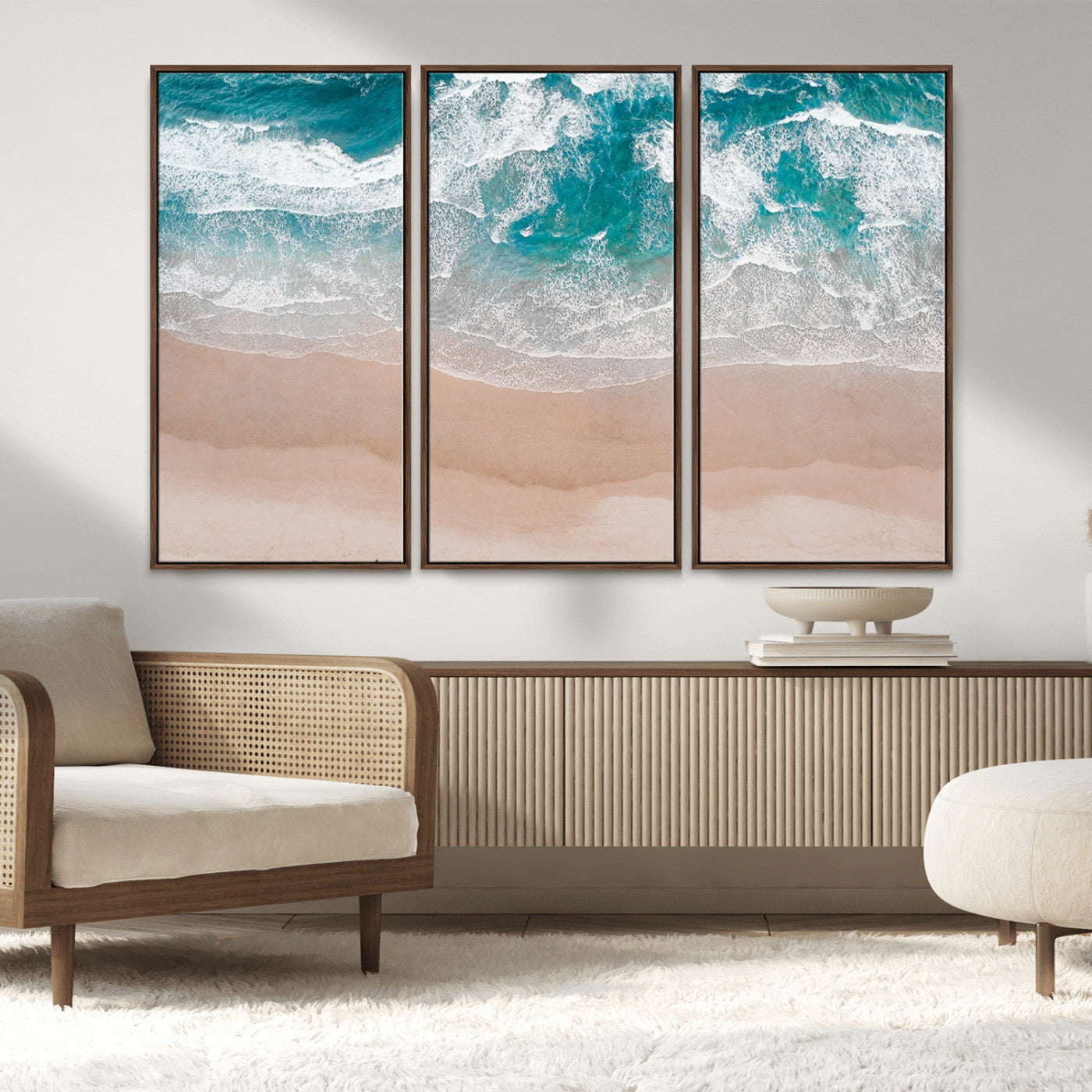 39236-MGV-FC-48X32-3P_Walnut-Ocean Beach Wall Art – Aerial View of Waves and Sand Canvas Print, Coastal Home Decor for Living Room, Bedroom, Office or Beach
