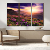 49741-MGV-FC-48X32-3P_Walnut-Mountain Sunrise Wall Art – Vibrant Floral Landscape Canvas Print, Nature Home Decor for Living Room, Bedroom Office or Cabin