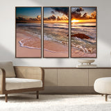 38302-MGV-CV-36X24-Sunset Beach Wall Art – Stunning Ocean Waves and Rock Canvas Print, Warm Coastal Decor for Living Room, Bedroom, Office or Beach
